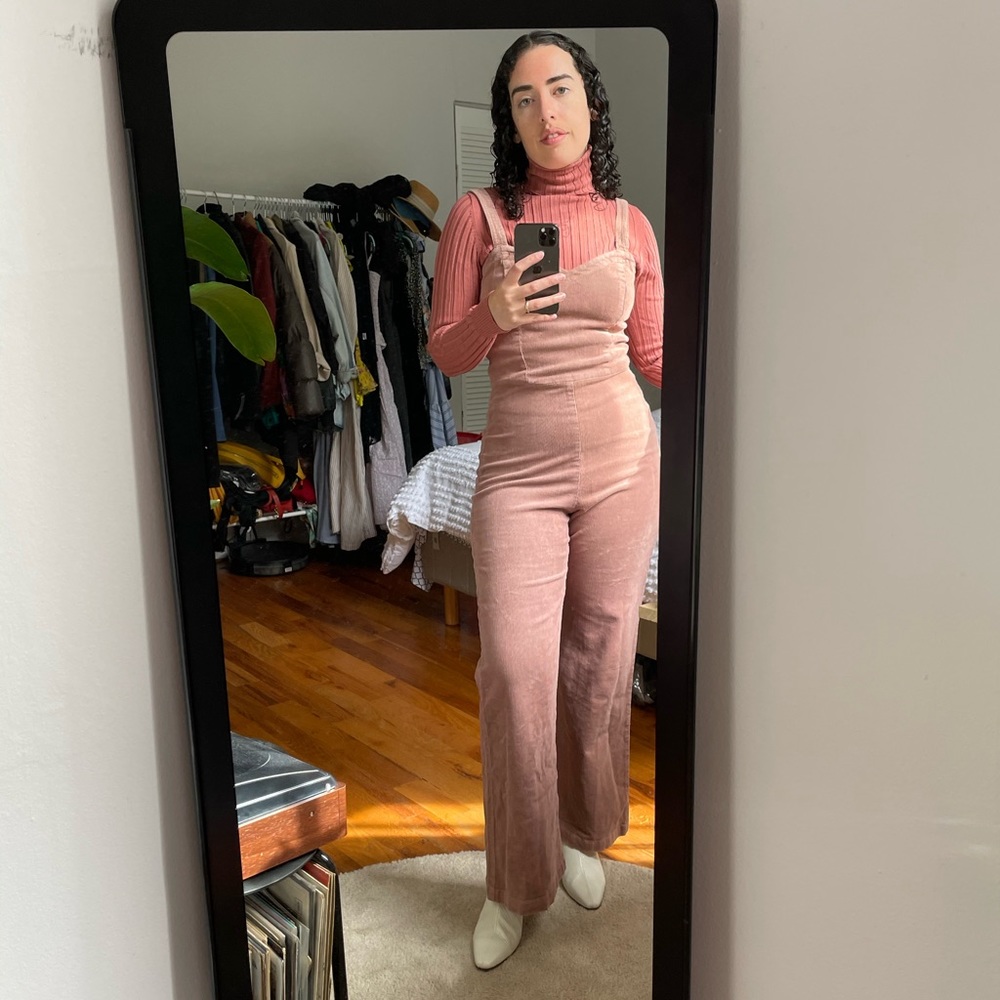 Super soft stretchy pink corduroy jumpsuit!